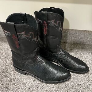 GOOD Lucchese Sunset Exotic Smooth Osterich Roper Boots - Black Mens 10.5D